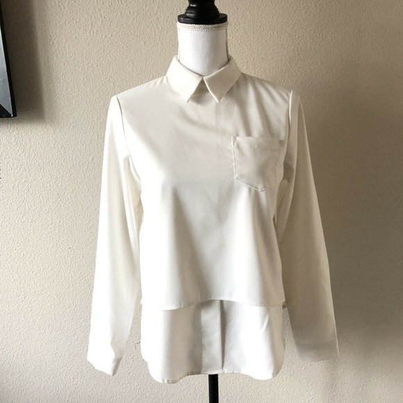 Moussy Tops - MOUSSY White Collared Buttonless Back Zipper Shirt